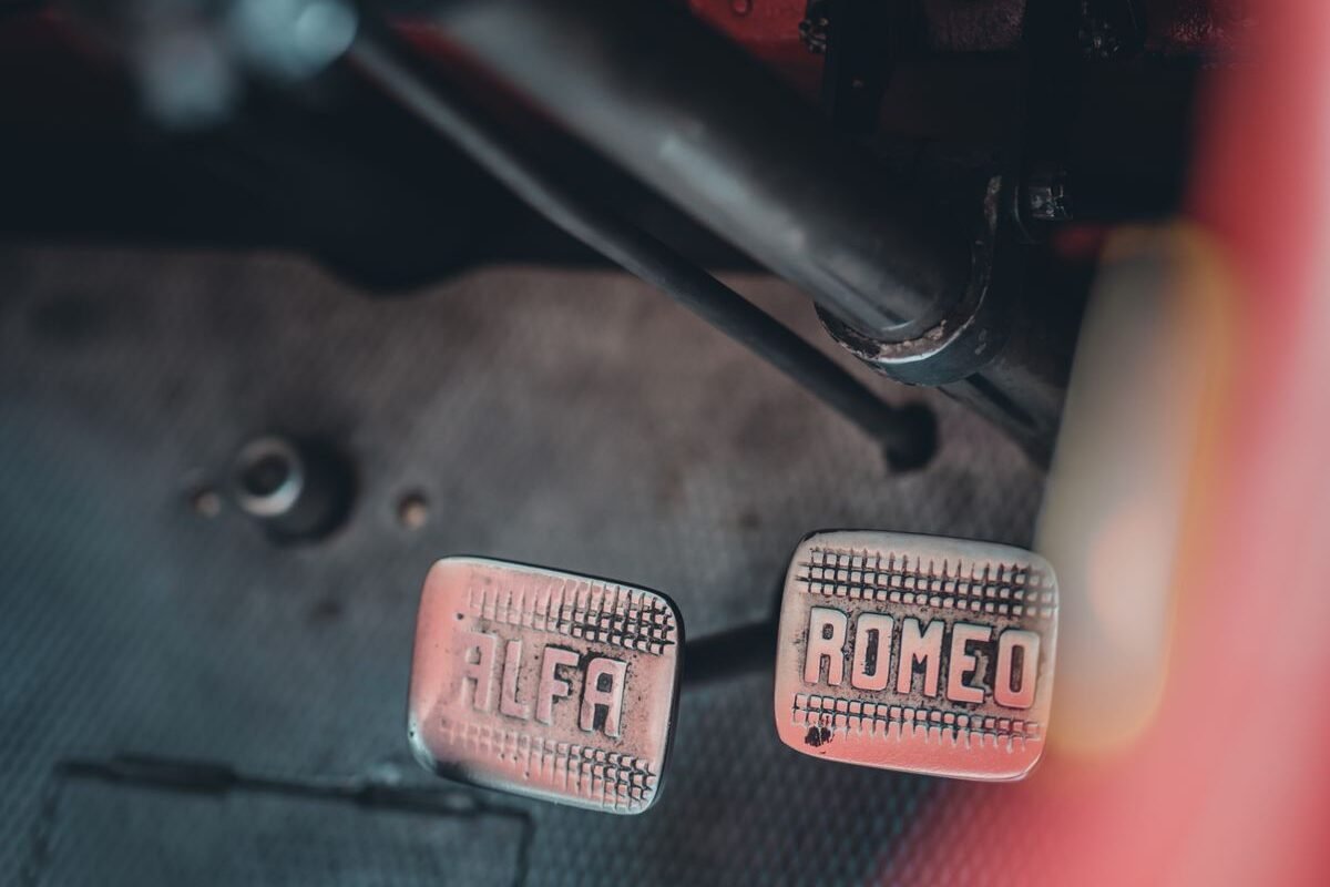 Close-up of car pedals inside a vehicle