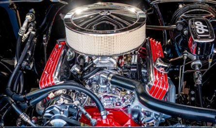 Close-up of engine components and pipes