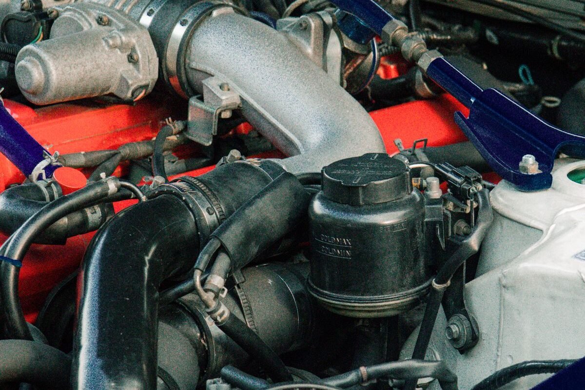 Detailed view of engine intake components